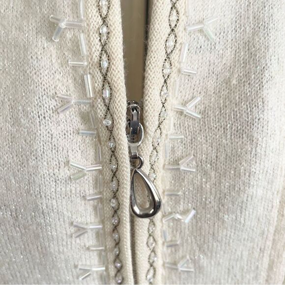 Nygard Collection Embellished Full Zip Boiled Wool Cream Cardigan Sweater Large - Picture 10 of 10